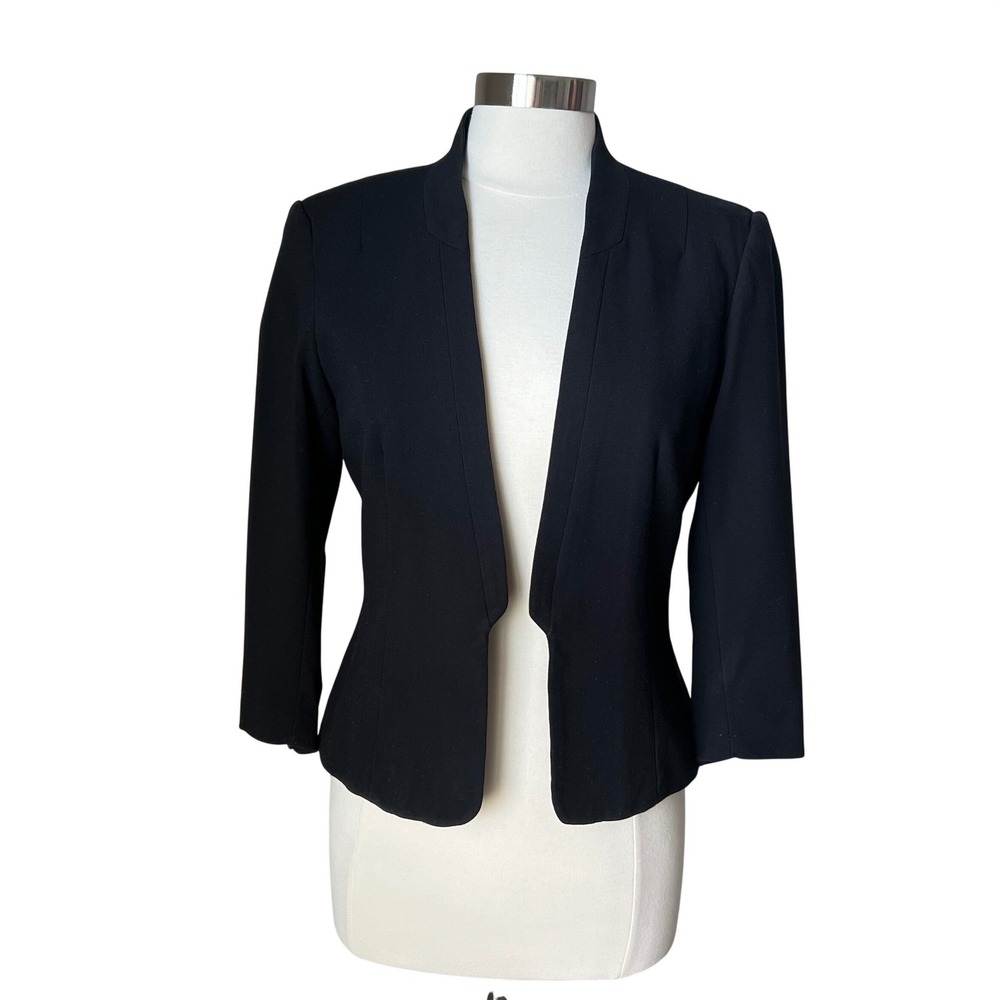 H&M Black Open Front Cropped Blazer 3/4 Sleeve Career Work Office Blazer Jacket